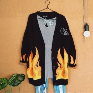 CURRENT MOOD •flames distressed oversized cardigan
